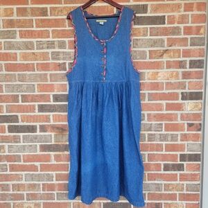 Vintage Bryn Connolly Denim Sleeveless Jumper Dress with Plaid Trim size 16